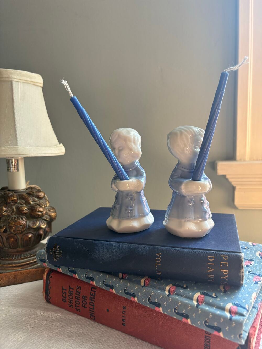Vintage 1960s blue and white porcelain birthday candle holders figurines